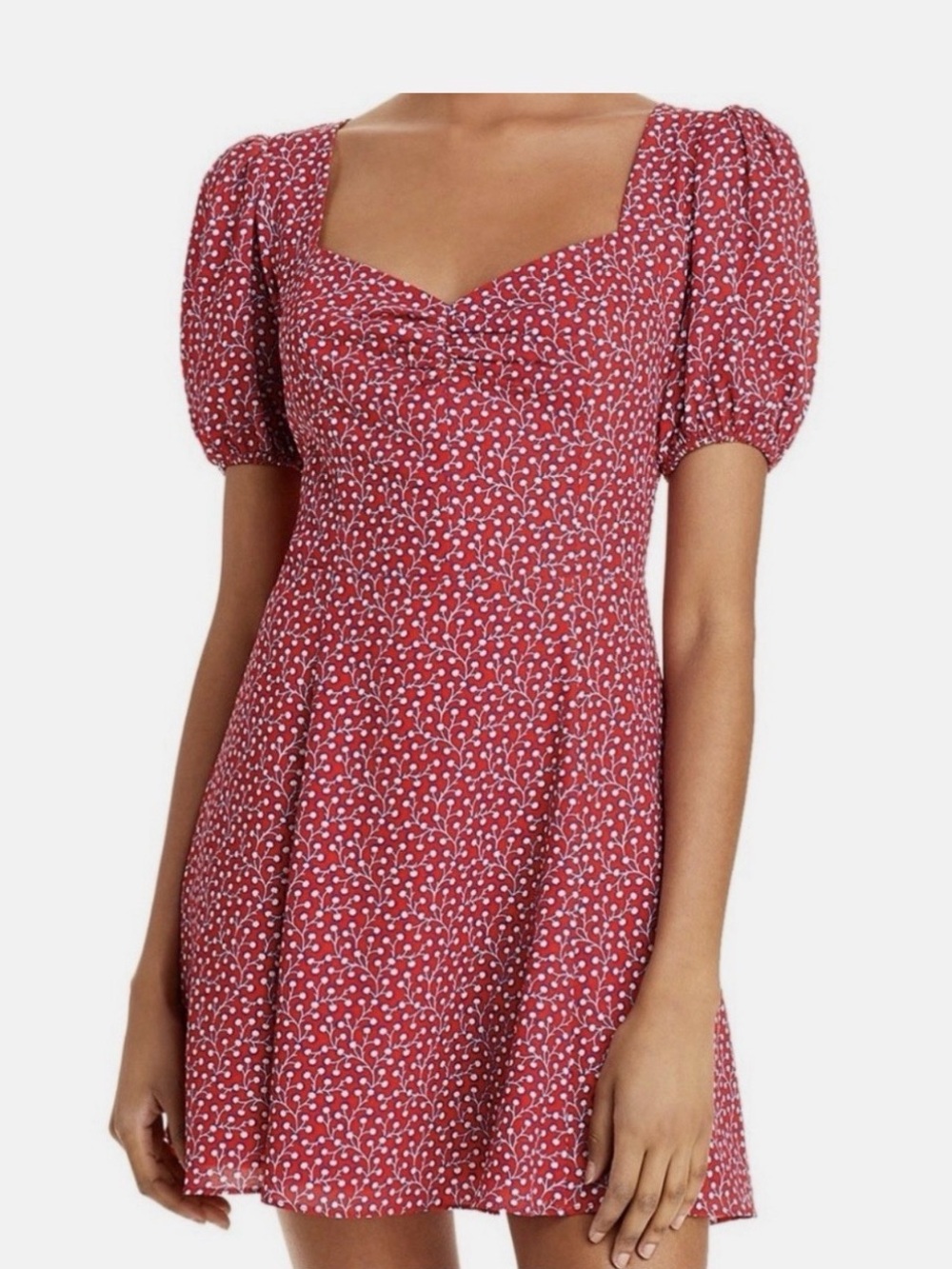 French Connection Elao Drape Puff Sleeve Mini Dress - Fiery Red Floral XS/4